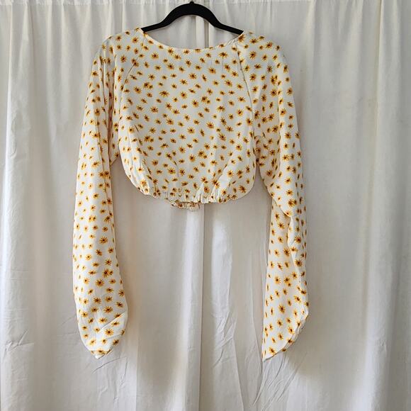 We wore what Onia Billow sleeve ditsy floral crop top sunflower S boho festival - Picture 4 of 9